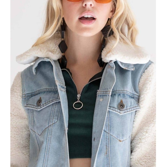 Jackets & Coats Light Denim Jacket With Sherpa Sleeves Poshmark